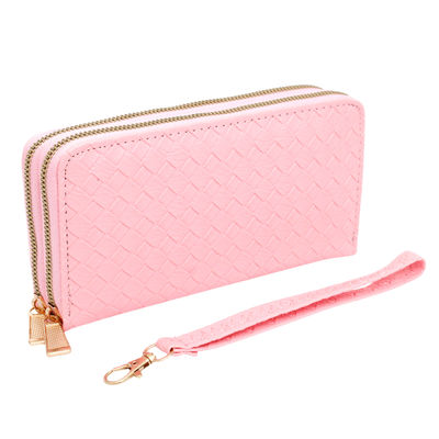 Zipper Wallet Pink Woven Wristlet for Women