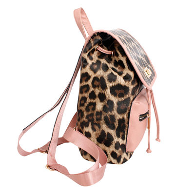 Backpack Leopard and Pink Flap Bag Set for Women