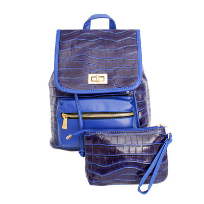 Backpack Blue Croc Flap Bag Set for Women