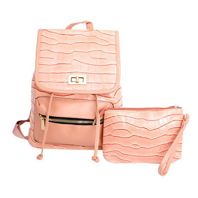Backpack Pink Croc Flap Bag Set for Women