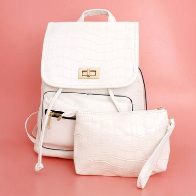 Backpack White Croc Flap Bag Set for Women