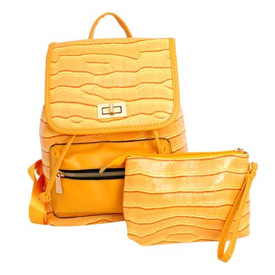Backpack Yellow Croc Flap Bag Set for Women