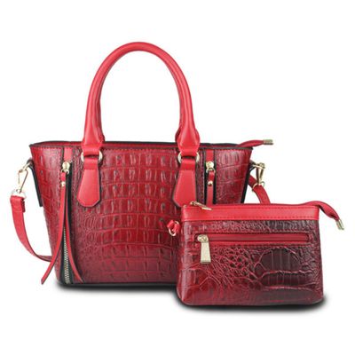 Red Croc Tote Pouch Set