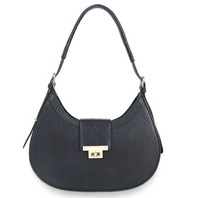 Shoulder Handbag Black Flap Rounded Bag for Women