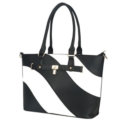 Tote Black and White Stripe Handbag for Women