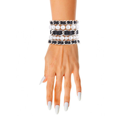 Silver Chain Pearl 5 Pcs Bracelets-thumnail
