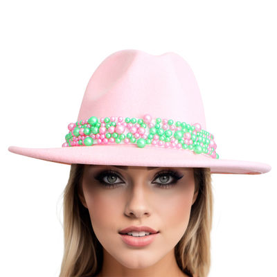 AKA Sorority Pink Fedora Pearl Band Hat for Women