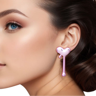 Stud Pink Small Dripping Heart Earrings for Women