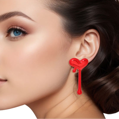 Stud Red Small Dripping Heart Earrings for Women