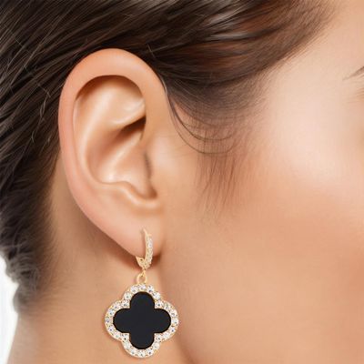 Hoop Black Clover Gold Huggie Earrings for Women