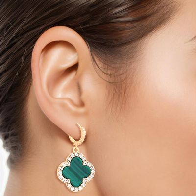 Hoop Green Clover Gold Huggie Earrings for Women