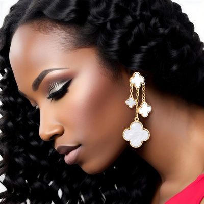 Dangle White Clover Gold Chain Earrings for Women