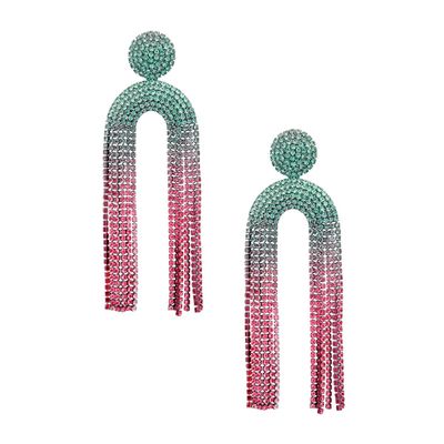 AKA Fringe Pink Green Long Arched Earrings