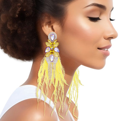 Tassel Yellow Feather Glass Earrings for Women