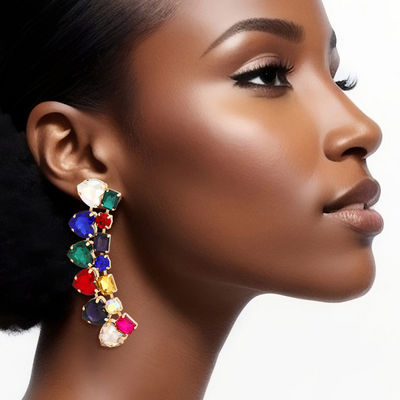 Dangle Multicolor Heart Crystal Earrings Women