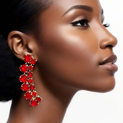 Dangle Red Heart Crystal Earrings for Women