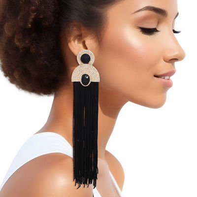 Tassel Black Long Vintage Glam Earrings for Women