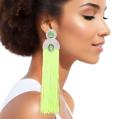 Tassel Green Long Vintage Glam Earrings for Women