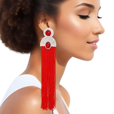 Tassel Red Long Vintage Glam Earrings for Women