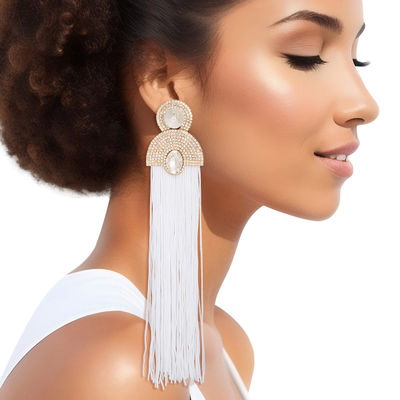 Tassel White Long Vintage Glam Earrings for Women