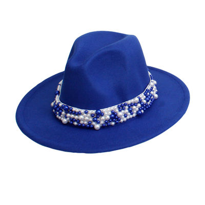 ZPB Sorority Blue Fedora Pearl Band Hat for Women