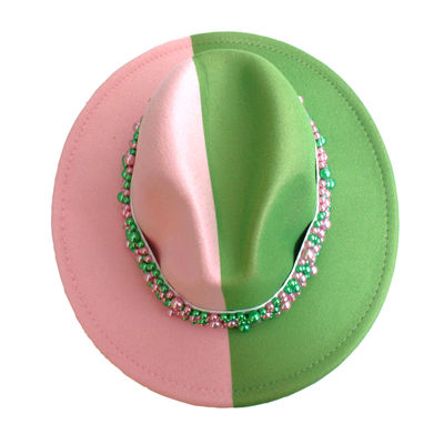AKA Sorority Pink Green Fedora Pearl Hat for Women