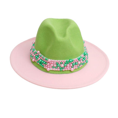 AKA Sorority Pink Green Top Fedora Pearl Hat Women