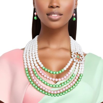 AKA Necklace Mix Pink Green Pearl AKA Set
