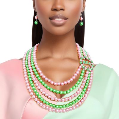 AKA Necklace Pink Green Pearl AKA Set