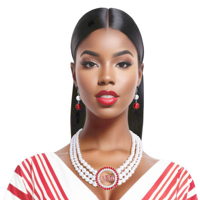 Pearl Necklace Red White Delta Soror Set