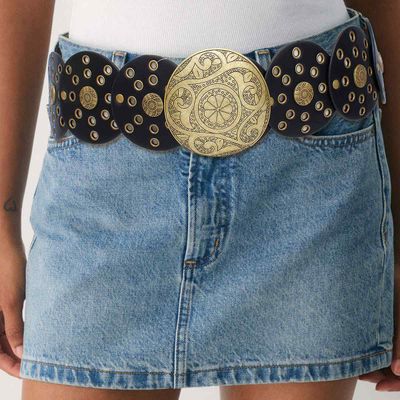 Western Belt Black Circular and Gold Cowboy Chic Country Chic Round Panel Eyelet Belt main image 4