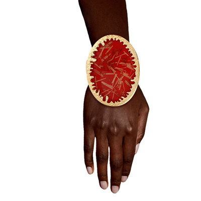 Oval Red Confetti Gold Cuff-thumnail