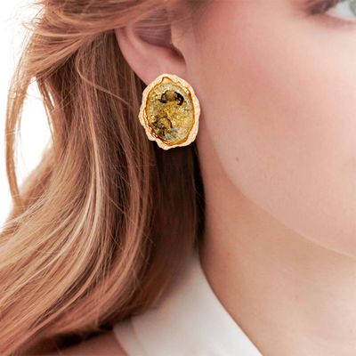 Stud Black Gold Small Oval Earrings for Women