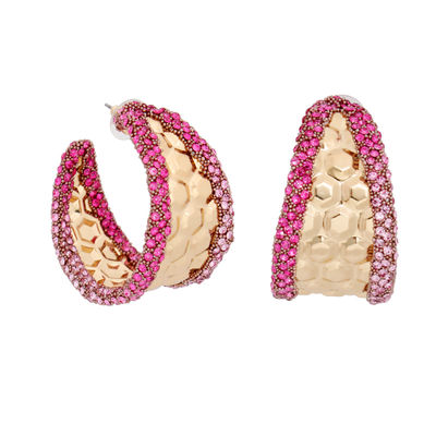 Hoops Fuchsia Stone Hexagon Earrings for Women