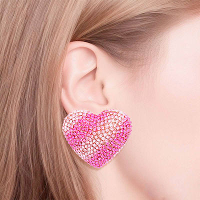 Studs Fuchsia Stripe Glam Heart Earrings for Women