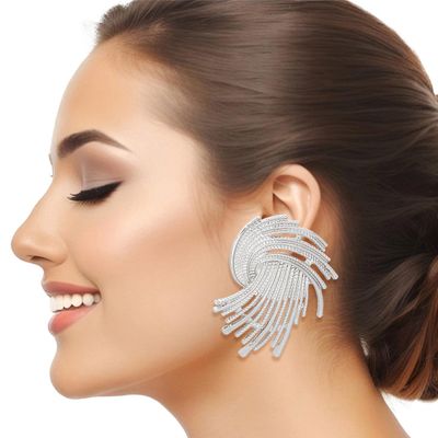 Clip On Silver Metal Rope Earrings for Women