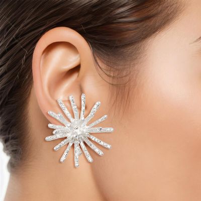 Clip On Silver Medium Spike Earrings for Women