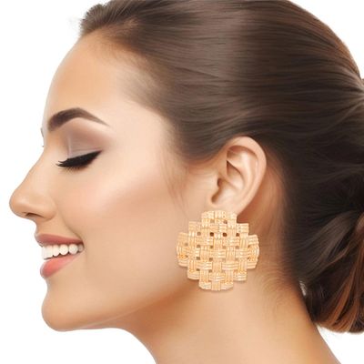 Clip On Gold Basket Weave Earrings for Women