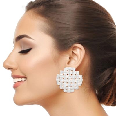 Clip On Silver Basket Weave Earrings for Women
