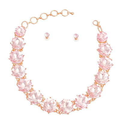 Gold and Pink Round Crystal Link Necklace