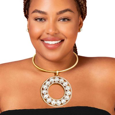 Rigid Gold Halo Circle Necklace-thumnail