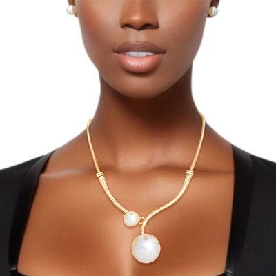 Necklace Gold Snake Chain Pearl Set for Women