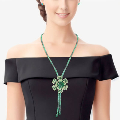 Bolo Necklace Green Stone Flower Set for Women