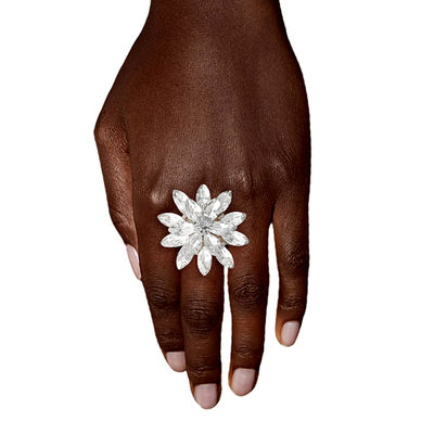 Silver Stacked Marquise Flower Ring-thumnail