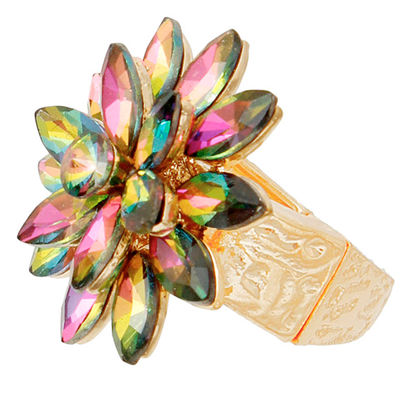 Pink Green Stacked Marquise Flower Ring