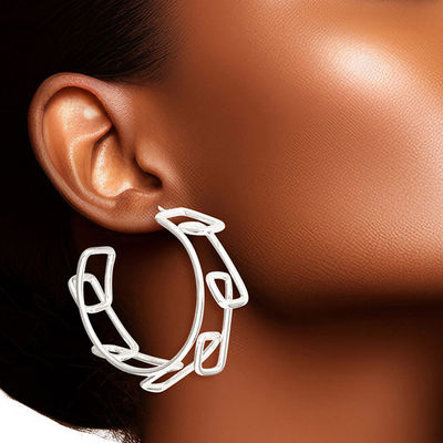 Hoop 14k White Gold Dipped  Geo Wire Earrings for Women
