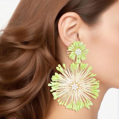 Dangle Mint Wildflower Large Earrings for Women