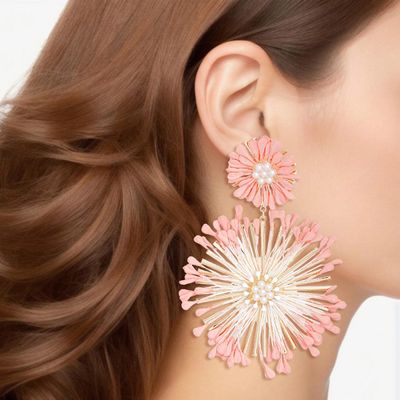 Dangle Pink Wildflower Large Earrings for Women