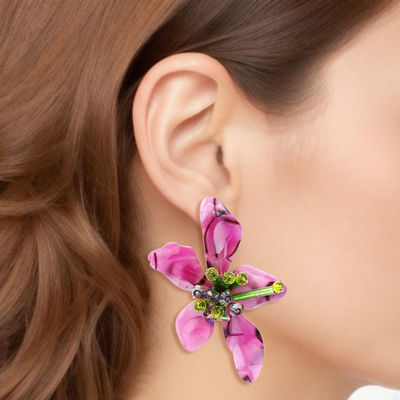 Stud Purple Green Medium Resin Earring for Women