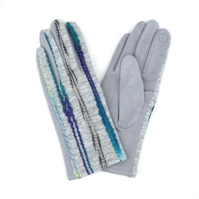 Gray Embroidered Stripe Touch Gloves-thumnail